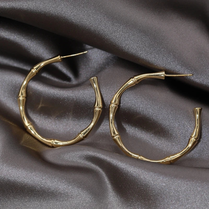 New 14K Plated Metal Large Round Earrings for Women