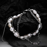 S925 Silver Baroque Pearl Bracelet Platinum Layered Hand Bracelet