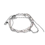 S925 Silver Baroque Pearl Bracelet Platinum Layered Hand Bracelet