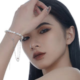 S925 Silver Baroque Pearl Bracelet Platinum Layered Hand Bracelet