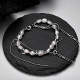 S925 Silver Baroque Pearl Bracelet Platinum Layered Hand Bracelet