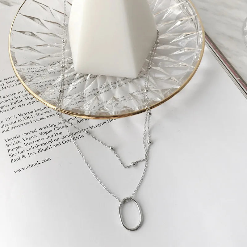 S925 Silver Double Layer Bead Collar Necklace