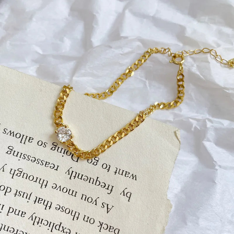 S925 Silver Chain Single Diamond Bracelet Girl