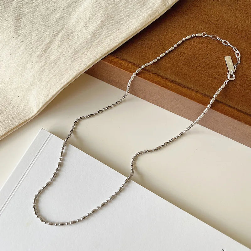 S925 Silver Ball Rice Charm Collar Necklace for Girls