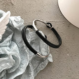S925 Silver Leather Cowhide Couple Bracelet
