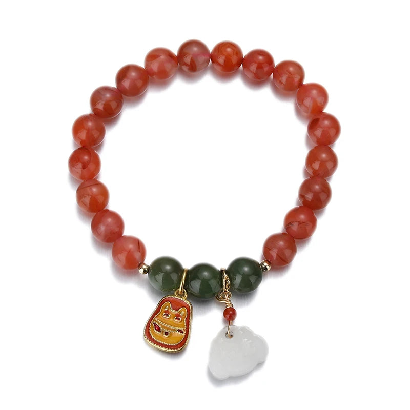 Red Agate Beaded Bracelet Charm Bracelet Gift for Women
