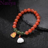 Red Agate Beaded Bracelet Charm Bracelet Gift for Women