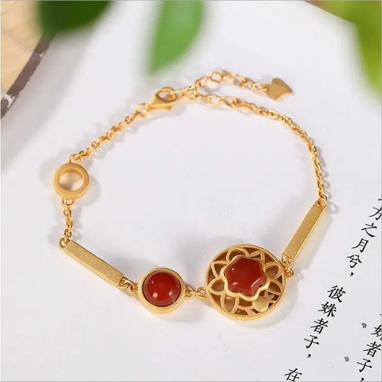 Silver Plated Agate Stone Bracelet Palace Style Hanfu Bangle
