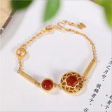 Silver Plated Agate Stone Bracelet Palace Style Hanfu Bangle