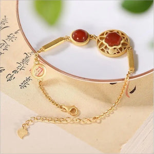 Silver Plated Agate Stone Bracelet Palace Style Hanfu Bangle