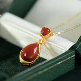 Southern Red Agate Pendant S925 Silver Necklace Water Drop High-End Jewelry