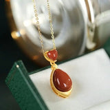 Southern Red Agate Pendant S925 Silver Necklace Water Drop High-End Jewelry