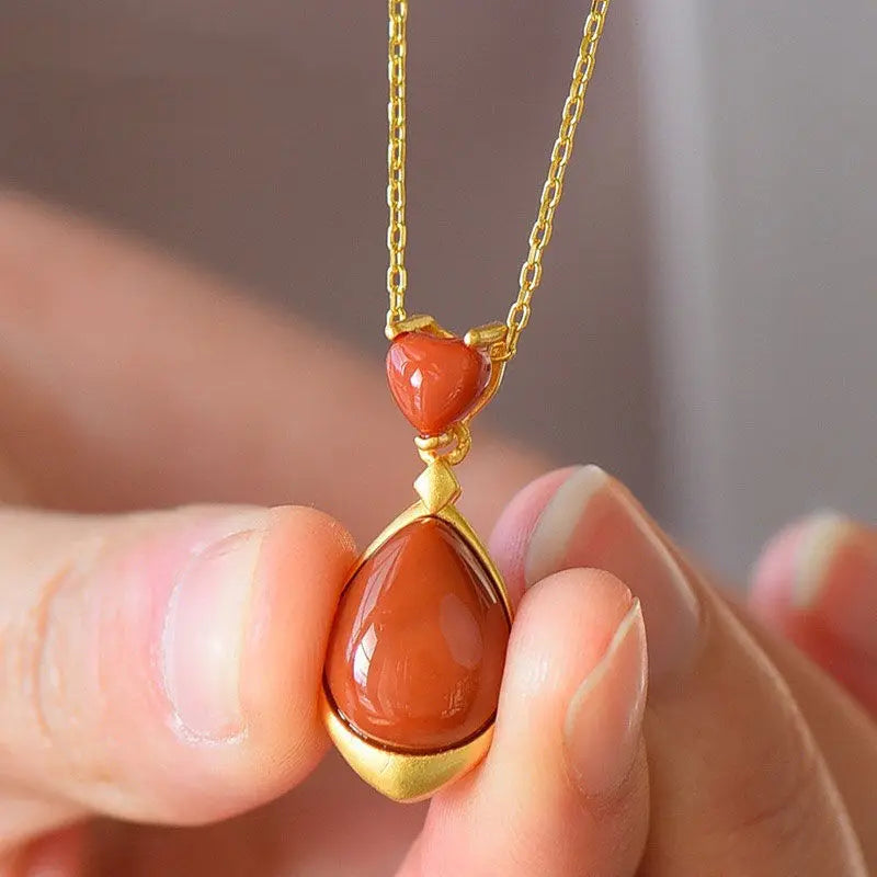 Southern Red Agate Pendant S925 Silver Necklace Water Drop High-End Jewelry