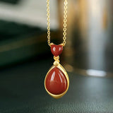 Southern Red Agate Pendant S925 Silver Necklace Water Drop High-End Jewelry