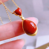 Southern Red Agate Pendant S925 Silver Necklace Water Drop High-End Jewelry