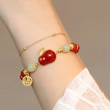 Red Tourmaline Rabbit Bracelet with Hotan Jade Bead Chain