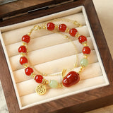 Red Tourmaline Rabbit Bracelet with Hotan Jade Bead Chain