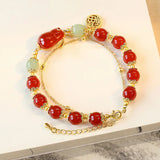Red Tourmaline Rabbit Bracelet with Hotan Jade Bead Chain