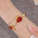 Red Tourmaline Rabbit Bracelet with Hotan Jade Bead Chain