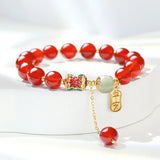 Southern Red Tourmaline Beaded Bracelet with Natural Hetian Jade Bangle Chain