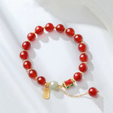Red Tourmaline Beaded Bracelet with Hetian Jade Bangle Chain Jewelry