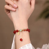 Southern Red Tourmaline Beaded Bracelet with Natural Hetian Jade Bangle Chain