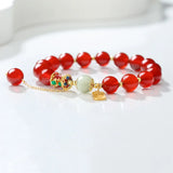 Red Tourmaline Beaded Bracelet with Hetian Jade Bangle Chain Jewelry