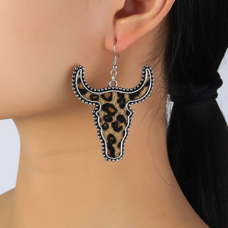 Leopard Print Cowhide Earrings for Cowgirl Women