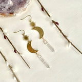 Moon Phase Earrings, Raw Crystal Earrings
