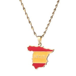 Spain Map Pendant Necklace Silver Spanish Jewelry Espagne
