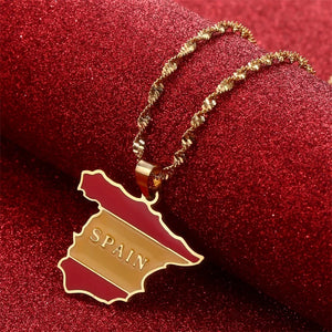 Spain Map Pendant Necklace Silver Spanish Jewelry Espagne