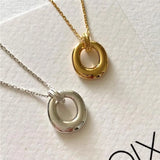 Spain S925 Sterling Silver Geometric Donut Pendant Necklace