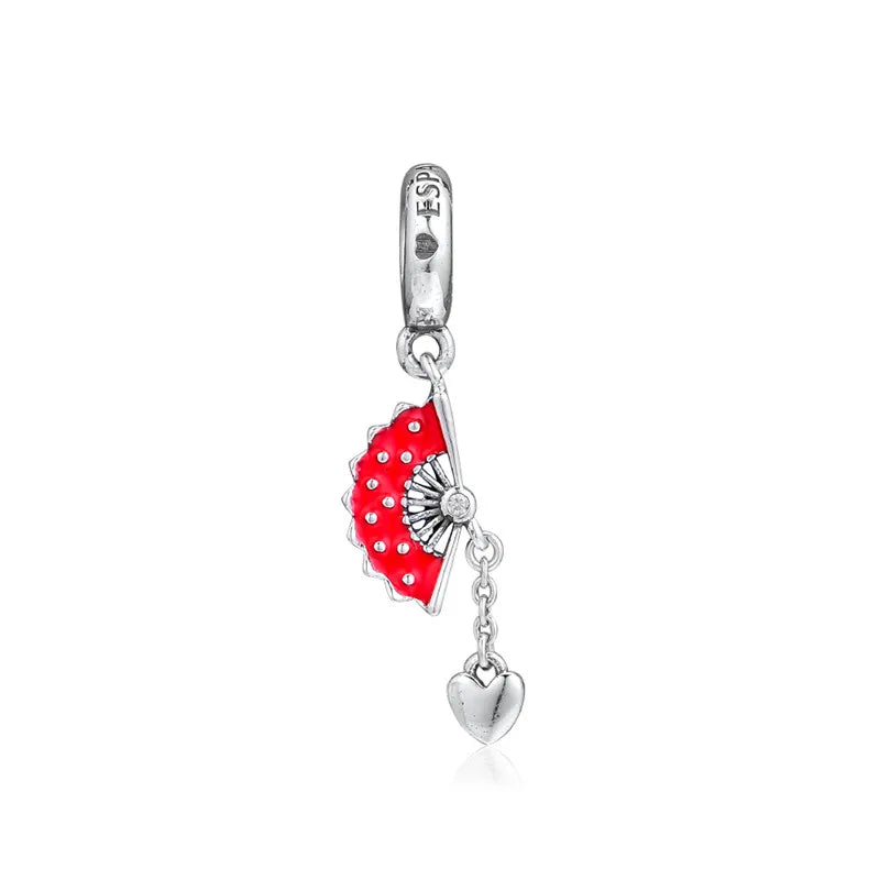 Spanish Fan Dangle Charms DIY Fits 925 Silver Bracelets