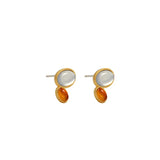 Spanish Medieval Earring Niche Frosted Glass 18k Plated Silver Needle