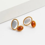 Spanish Medieval Earring Niche Frosted Glass 18k Plated Silver Needle