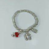 925 Silver Crystal Bead Palm & Horseshoe Bracelet