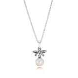 Sparking Bow Pearl Pendant Necklace Sterling Silver Chain Jewelry