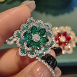 Sparkling CZ 925 Silver Flower Stud Earrings Wedding Party High Jewelry
