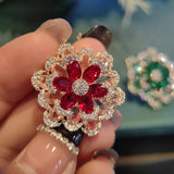 Sparkling CZ 925 Silver Flower Stud Earrings Wedding Party High Jewelry