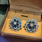 Sparkling CZ 925 Silver Flower Stud Earrings Wedding Party High Jewelry
