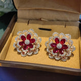Sparkling CZ 925 Silver Flower Stud Earrings Wedding Party High Jewelry