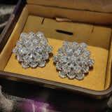 Sparkling CZ 925 Silver Flower Stud Earrings Wedding Party High Jewelry