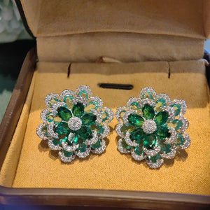 Sparkling CZ 925 Silver Flower Stud Earrings Wedding Party High Jewelry