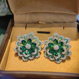 Sparkling CZ 925 Silver Flower Stud Earrings Wedding Party High Jewelry
