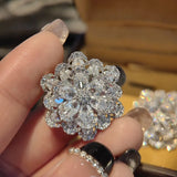 Sparkling CZ 925 Silver Flower Stud Earrings Wedding Party High Jewelry