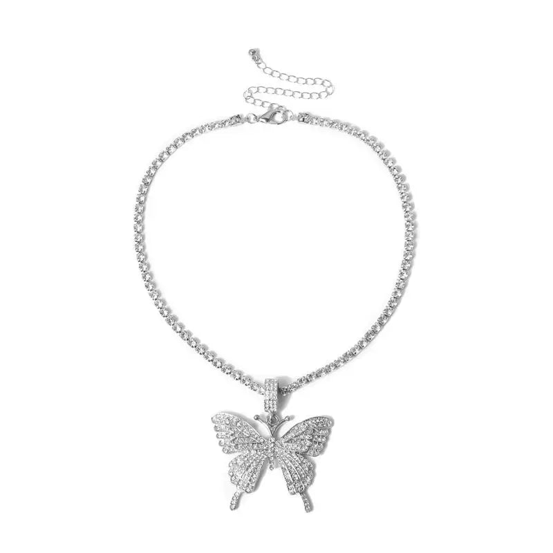 Crystal Pave Butterfly Pendant Iced Out Necklace