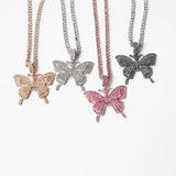 Crystal Pave Butterfly Pendant Iced Out Necklace