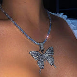 Crystal Pave Butterfly Pendant Iced Out Necklace