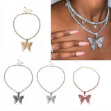 Crystal Pave Butterfly Pendant Iced Out Necklace