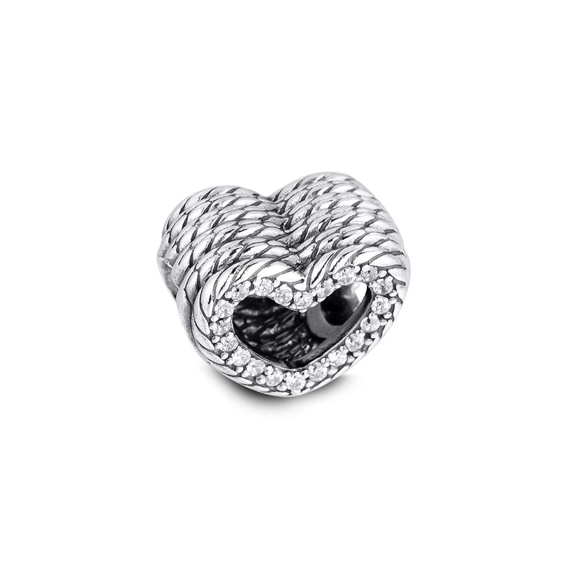 Silver Sparking Heart Charm Christmas Jewelry DIY Beads